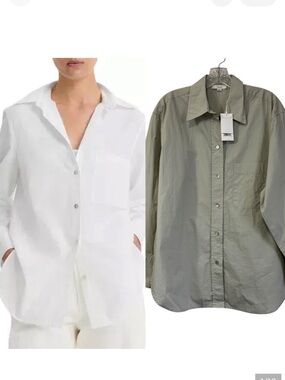 Vince Oversized Cotton Button Up Shirt Light Sage Green Size Medium NEW